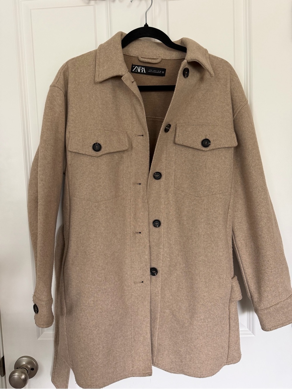 Zara Beige Wool-Blend Shirt Jacket